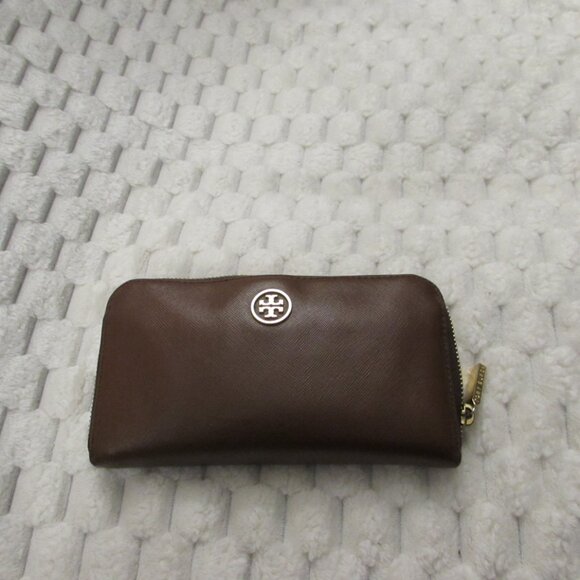 Tory Burch Robinson Small Logo Zip CONTINENTAL Wallet, Brown - Picture 2 of 12
